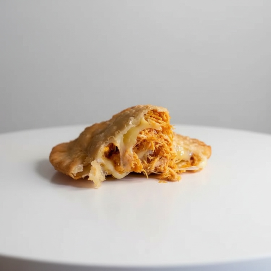 Massa tradicional, com recheio de frango com queijo.