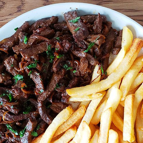 500g de file mignon e 300g de batata frita.