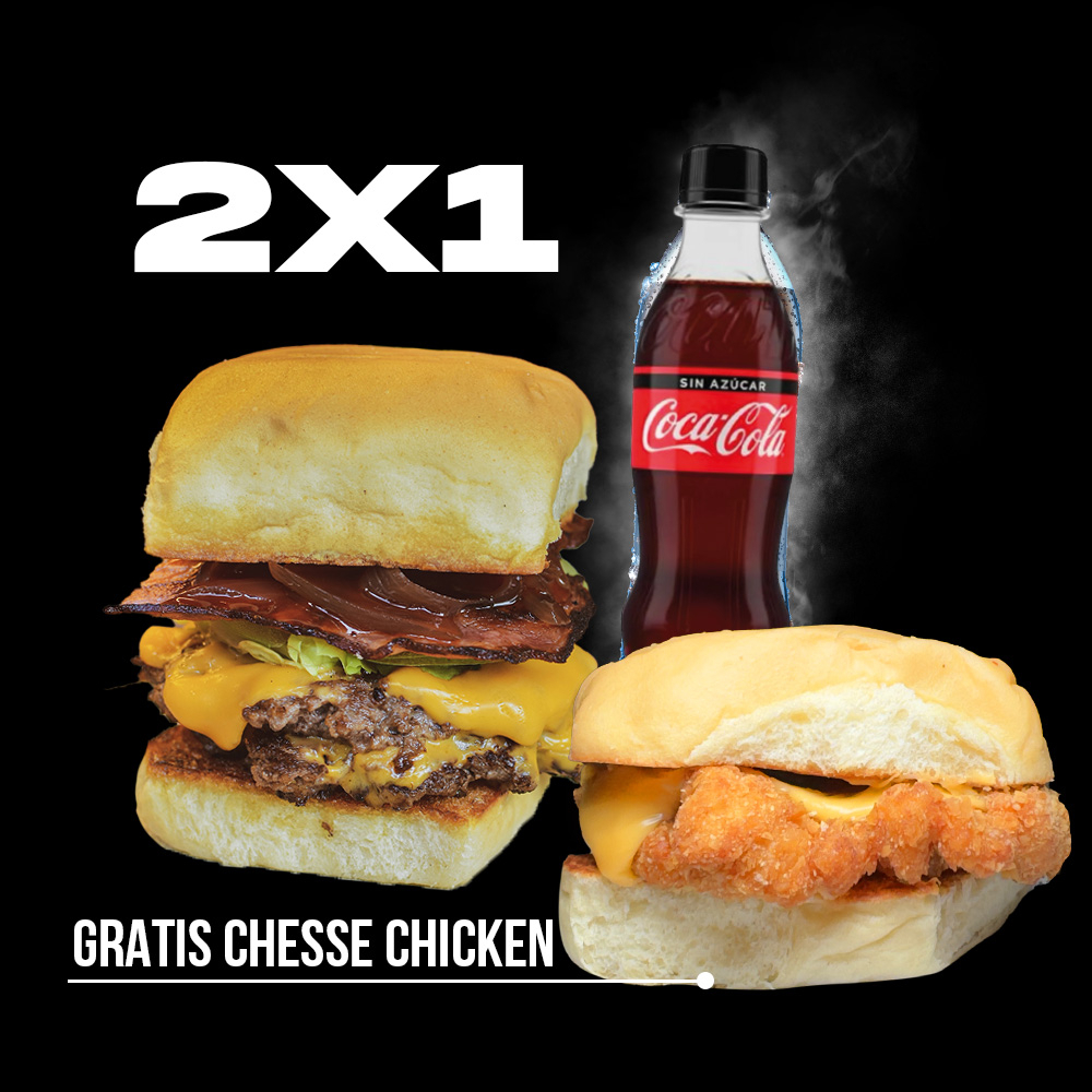 BACON CHIPOTLE BUN + CHEESE CHICKEN, BEBIDA GRATIS