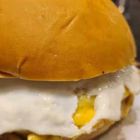 pão de hambúrguer, hambúrguer, queijo, ovo e maionese