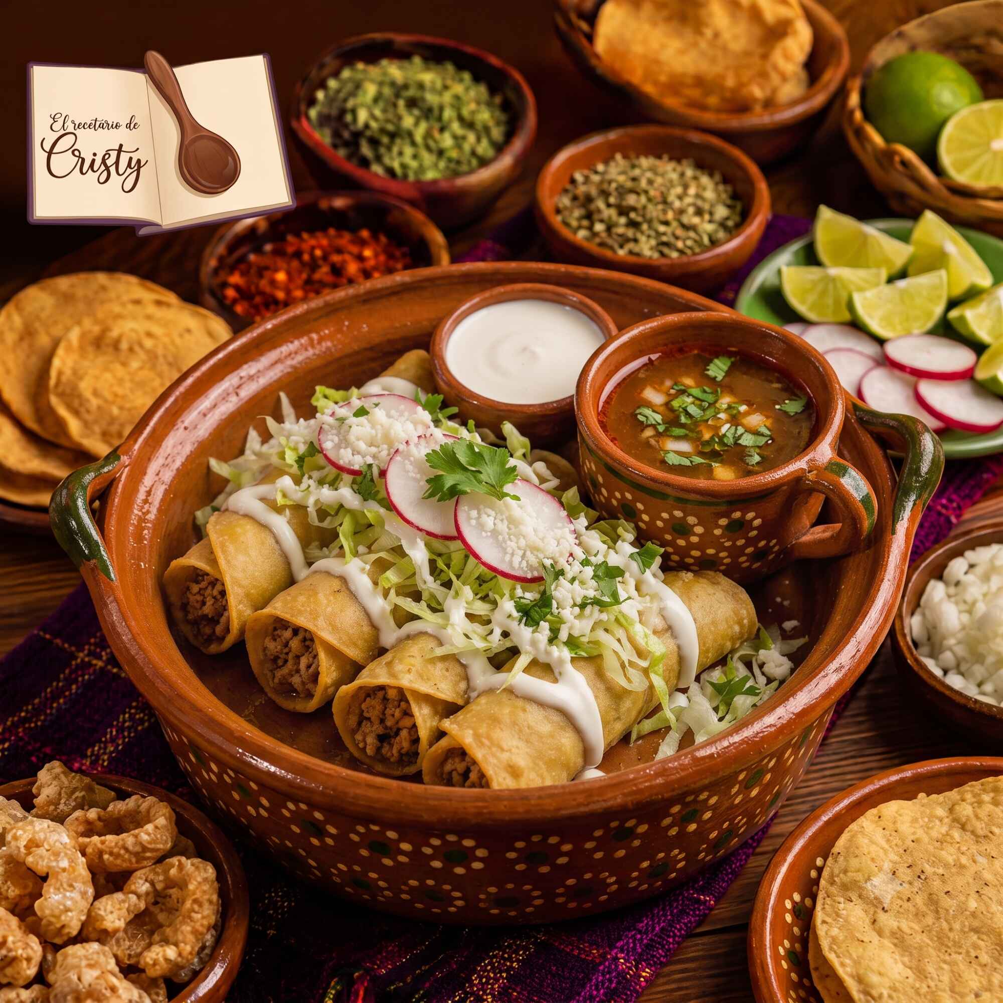 Tacos Dorados con Consomé
