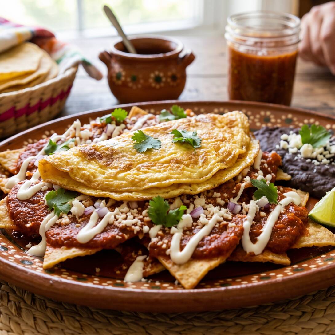 Chilaquiles Rojos 2 Huevos Estrellados