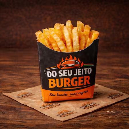 Porção de batatas fritas crocantes, perfeitas para acompanhar seu lanche ou para um petisco rápido. Uma delícia que não pode faltar! (Imagem ilustrativa)