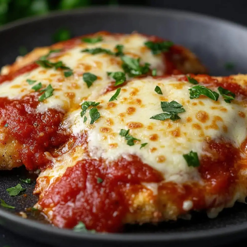 Frango à Parmegiana, arroz, feijão, farofa, fritas e salada