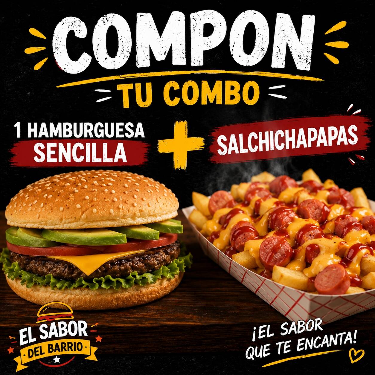 Combo , Hamburguesa Sencilla y Salchipapas