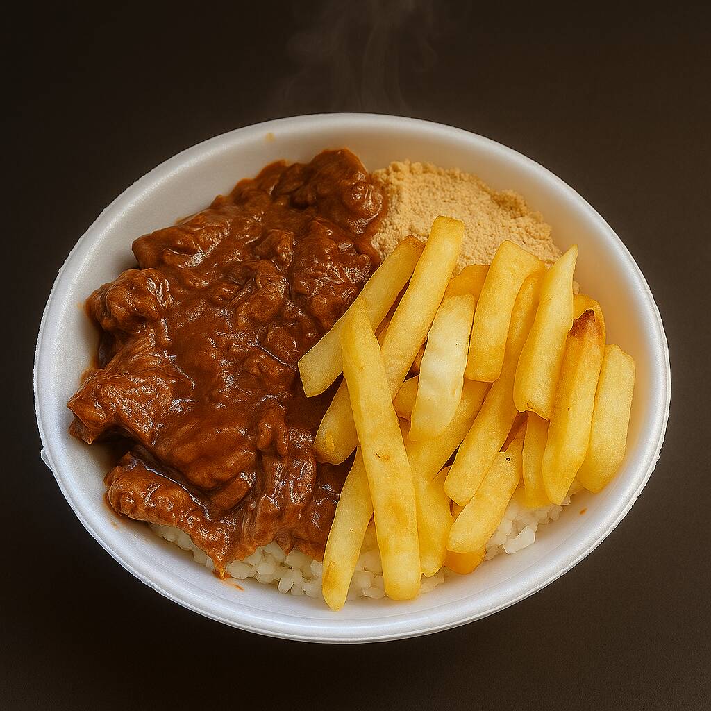 Acompanha arroz, feijão, farofa, batata frita ou purê de batata