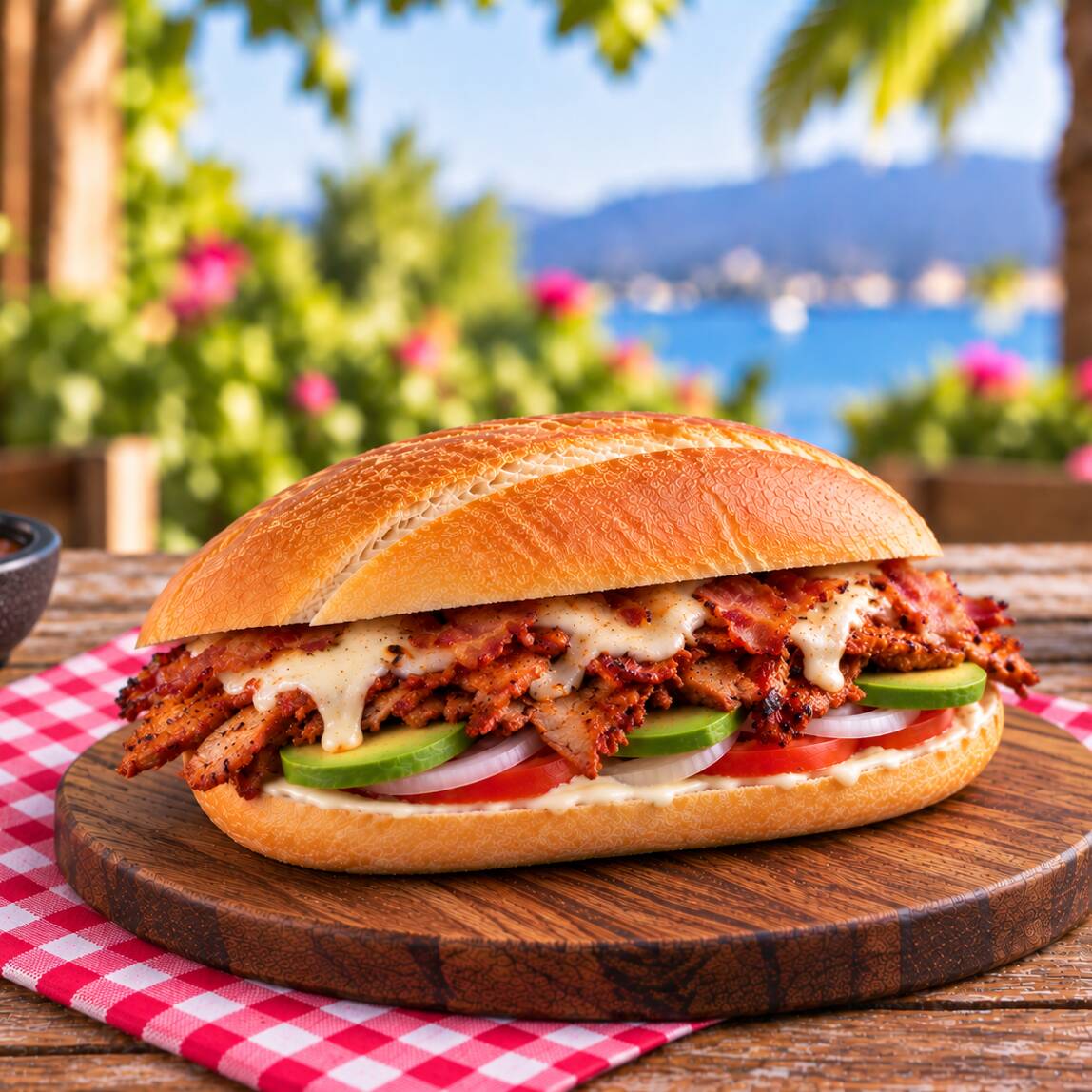 Torta de Pastor con Tocino y Queso