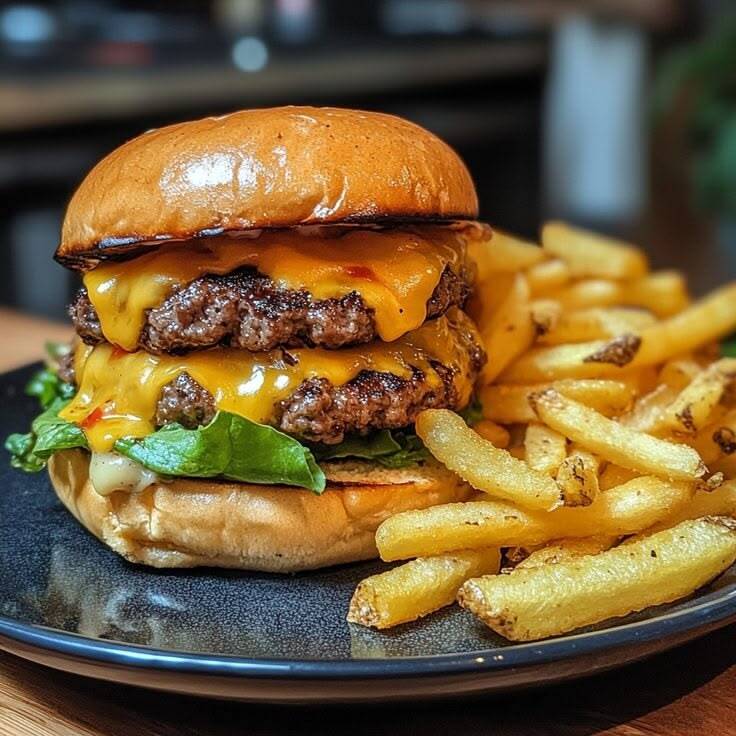 Hamburguesa doble carne + papas