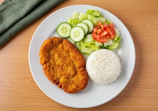 Milanesa con Arroz y Ensalada