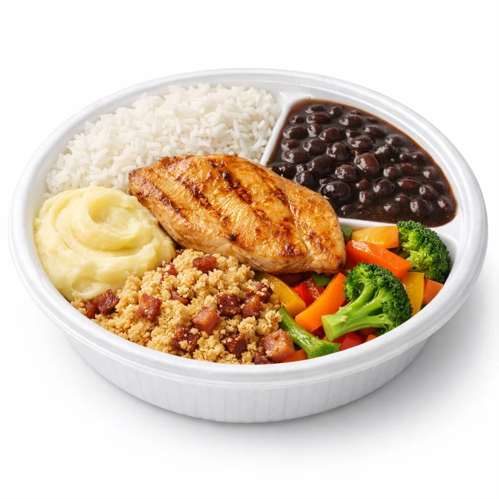 Monte sua marmitex ate 3 complementos extras ! Todas elas vão arroz branco e feijão preto.