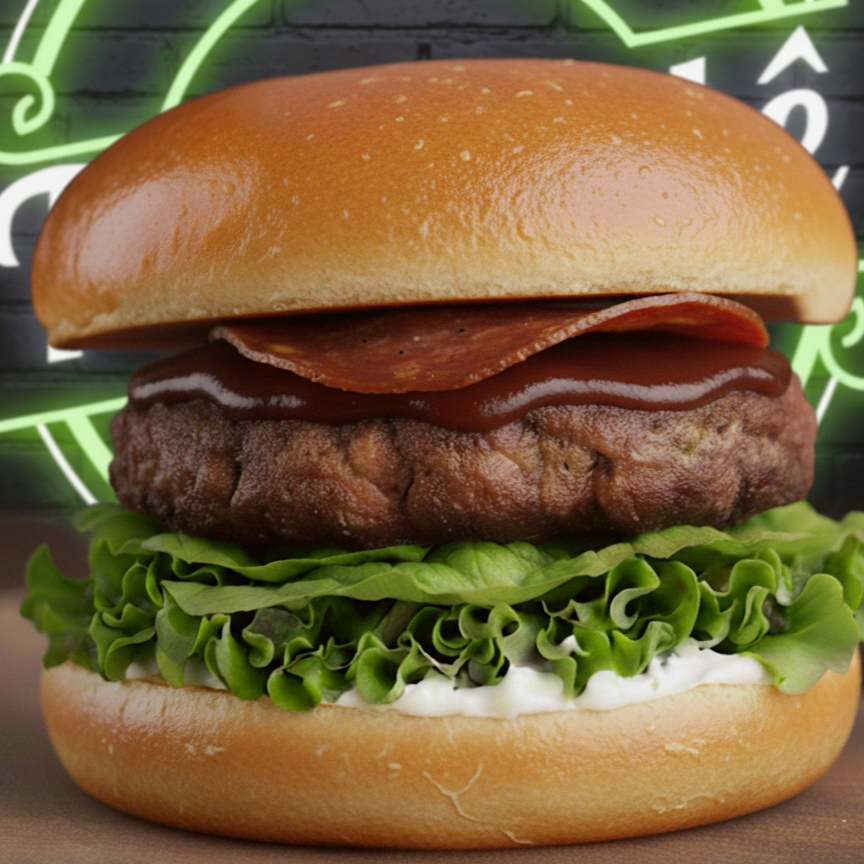 Nosso delicioso Red Burger acompanhado de maionese da casa, alface, molho barbecue, fatias de tender vegano defumado tostadas, no pão brioche. Alergênicos: Contém Aveia, Derivados De Trigo E Soja. Pode conter Castanha De Caju. Contém Glúten.