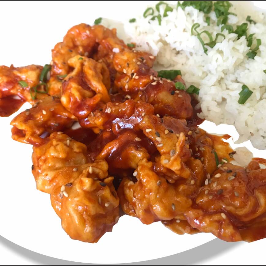 POLLO FRITO CORENA dakgangjeon+Arroz Blanco