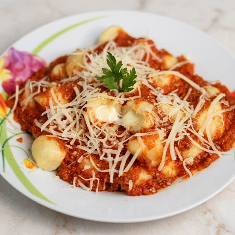 Apresentamos nosso Nhoque Recheado com Mussarela, uma verdadeira delícia da categoria Combos Executivos para 3 pessoas. Um prato generoso, composto por suaves e saborosos nhoques, delicadamente recheados com a mais pura e derretida mussarela. Cada mordida é uma experiência ímpar, onde o sabor inconfundível do queijo se une à textura macia do nhoque, proporcionando uma refeição memorável. Ideal par