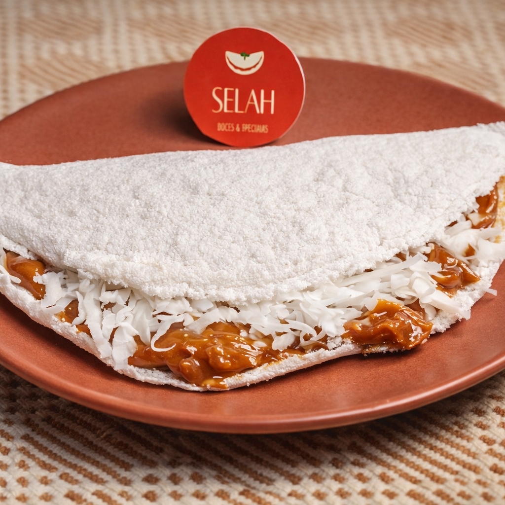 O doce de leite cremoso e aveludado se espalha suavemente, trazendo notas intensas de caramelo e uma textura envolvente. Finalizada com coco ralado fresco, que acrescenta leveza, aroma tropical e um toque delicadamente crocante, a combinação entrega equilíbrio perfeito entre cremosidade e frescor.
