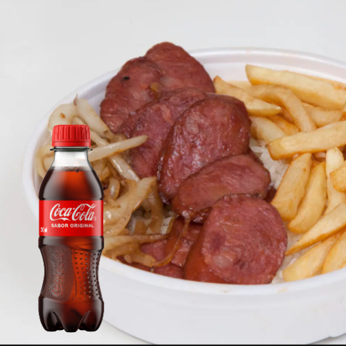 Calabresa acebolada:Arroz,feijao e fritas+ coca cola
