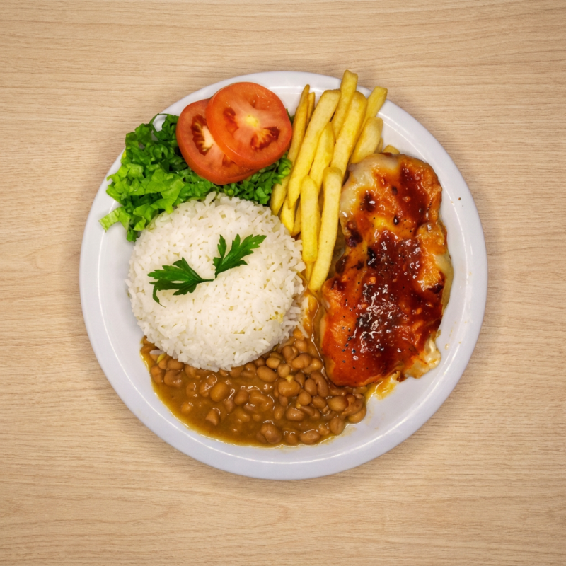 Parmegiana (escolha a sua!) com arroz, feijão carioca, farofa e batata frita. O sabor de comida caseira que você já conhece.