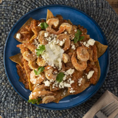 Chilaquiles con camarones