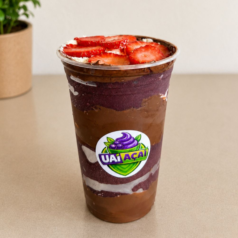 500ml Açai + nutela + morango e leite em pó