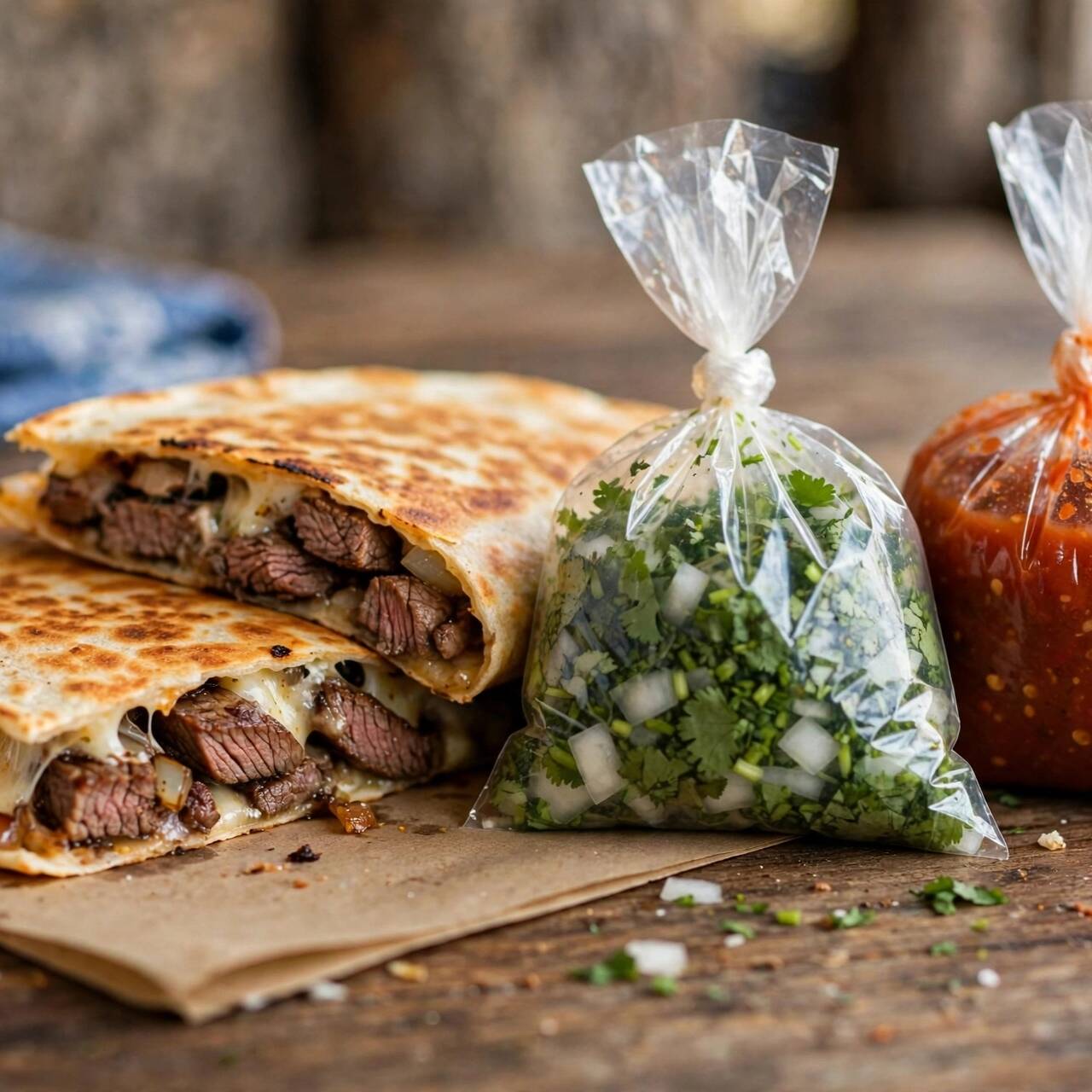 Quesadilla de Tortilla de harina con Bisteck.