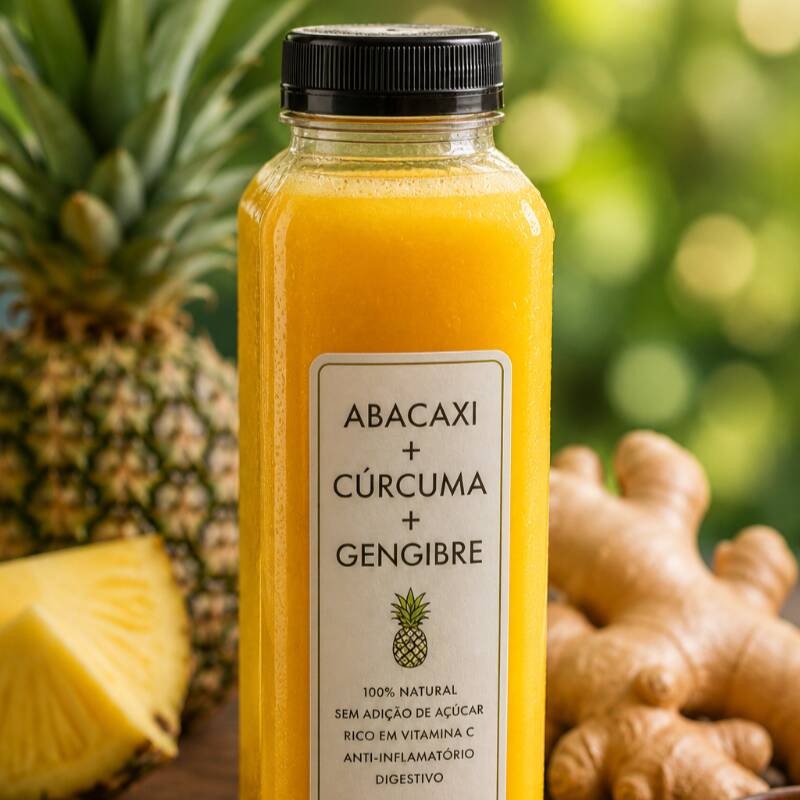 Abacaxi + cúrcuma + gengibre + hortelã Função: anti-inflamatório