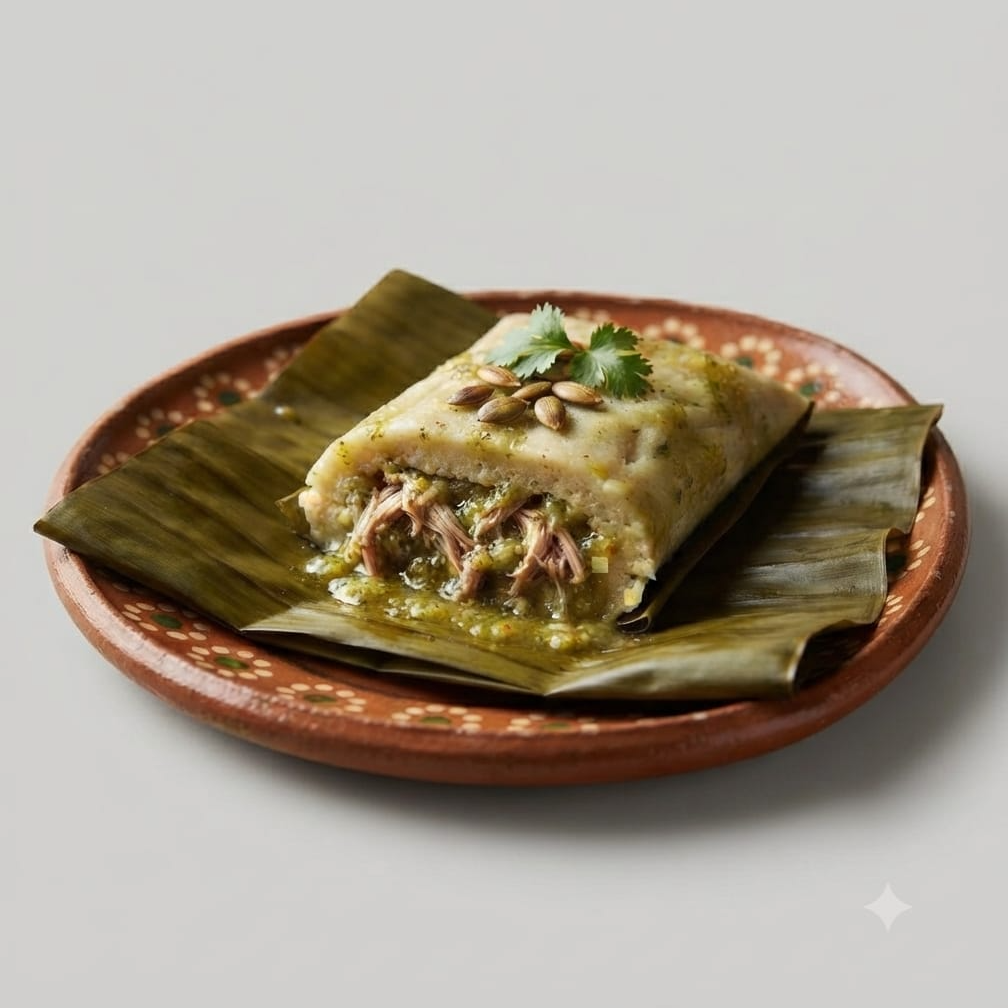 TAMAL DE CARNE DE PUERCO EN SALSA VERDE