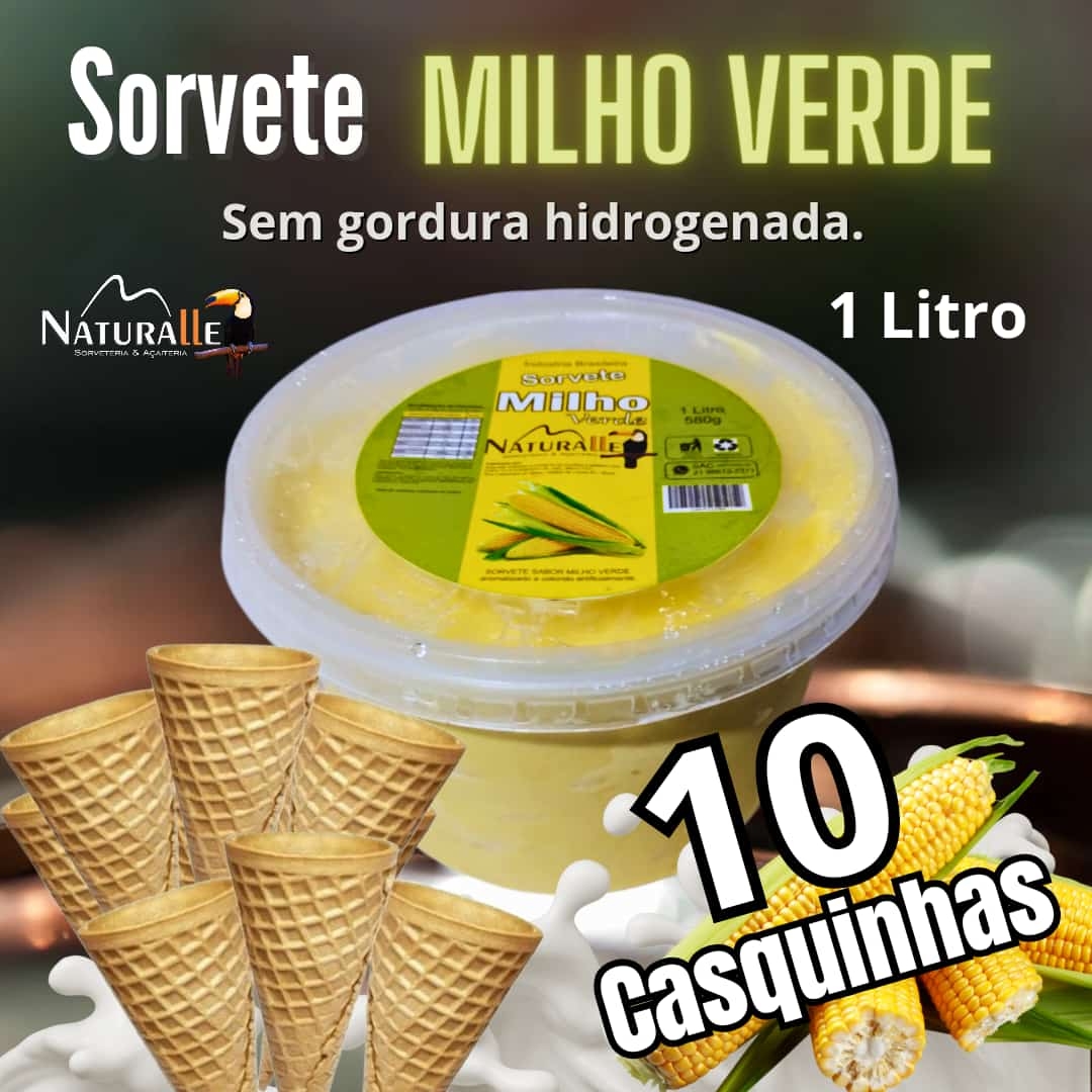 1litro. Sorvete sem gordura hidrogenada  + 10 casquinhas