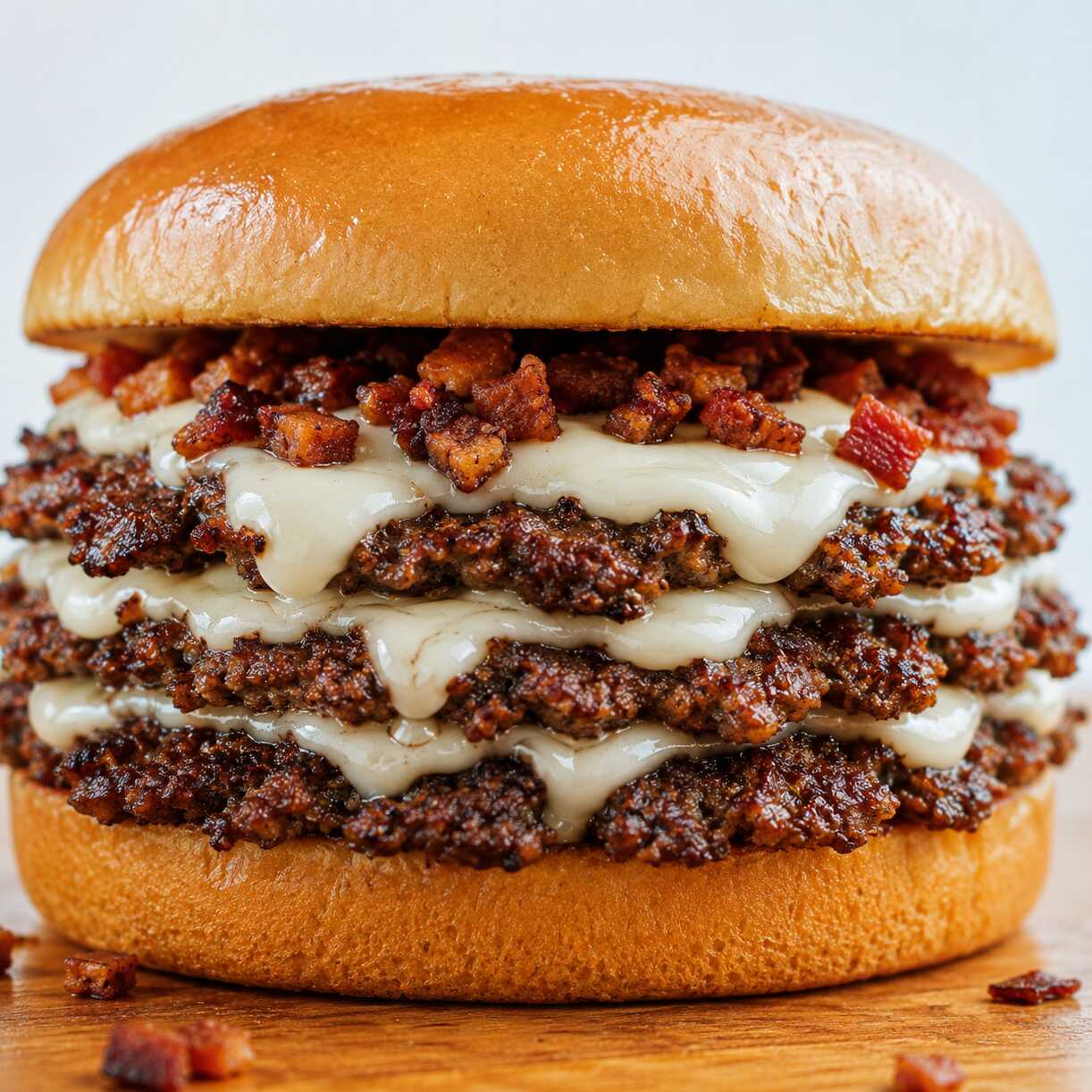 3 burgers smash com 50gr cada, queijo catupiry, bacon Crispy, maionese da casa, pão de smash.