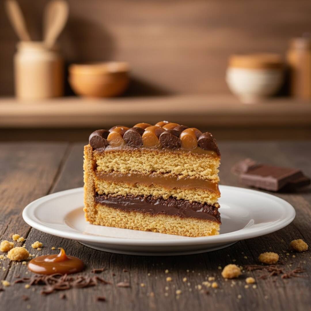 Nossa Torta de Sequilho une crocância e cremosidade em perfeita harmonia: base amanteigada de sequilho, recheada com camadas generosas de brigadeiro de chocolate intenso e brigadeiro de caramelo cremoso. Uma combinação que derrete na boca e conquista no primeiro pedaço.