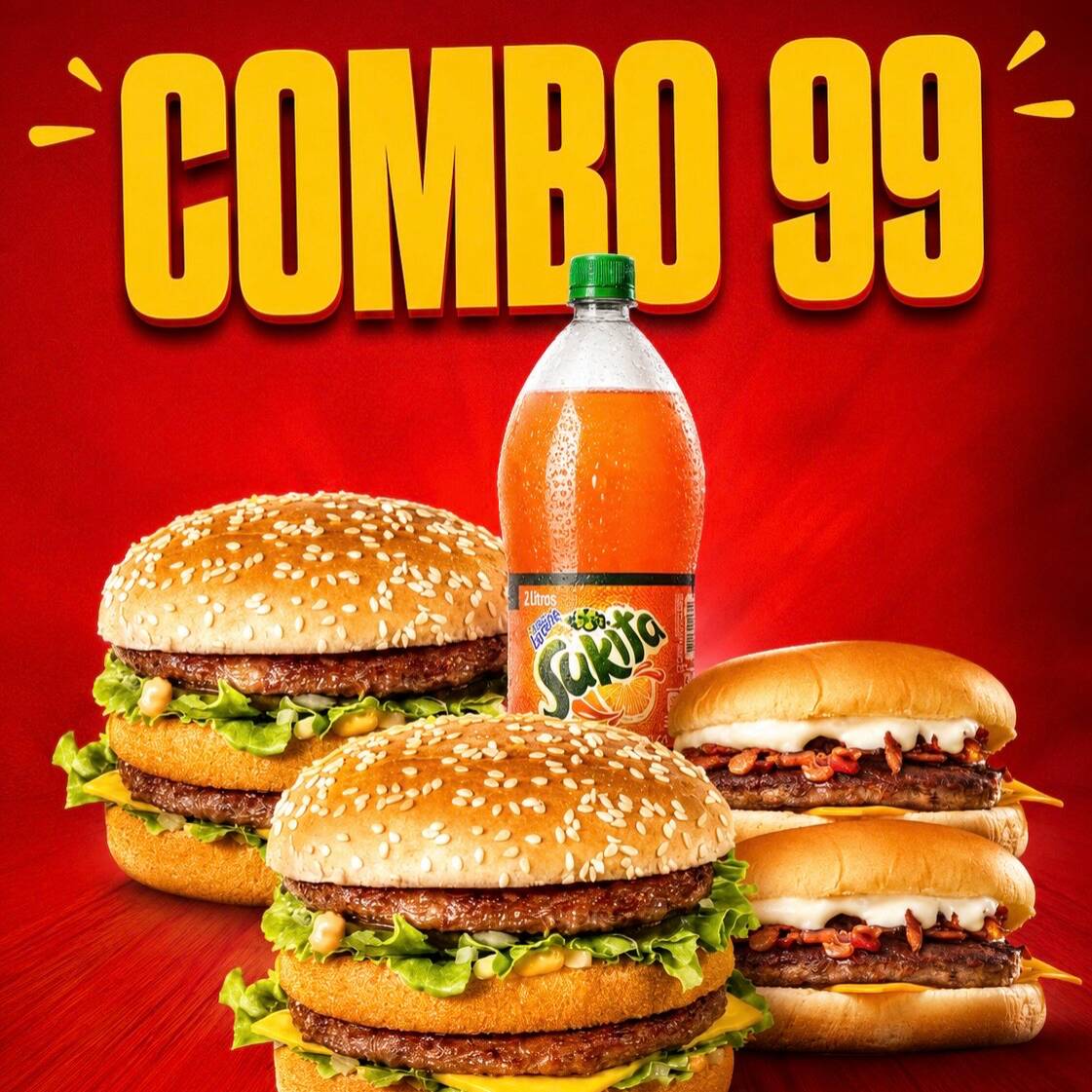Combo Seleção 99, 1*X-BACON, 1*2 big duplo, 1*X-SALADA, 1*Refrigerante 1L