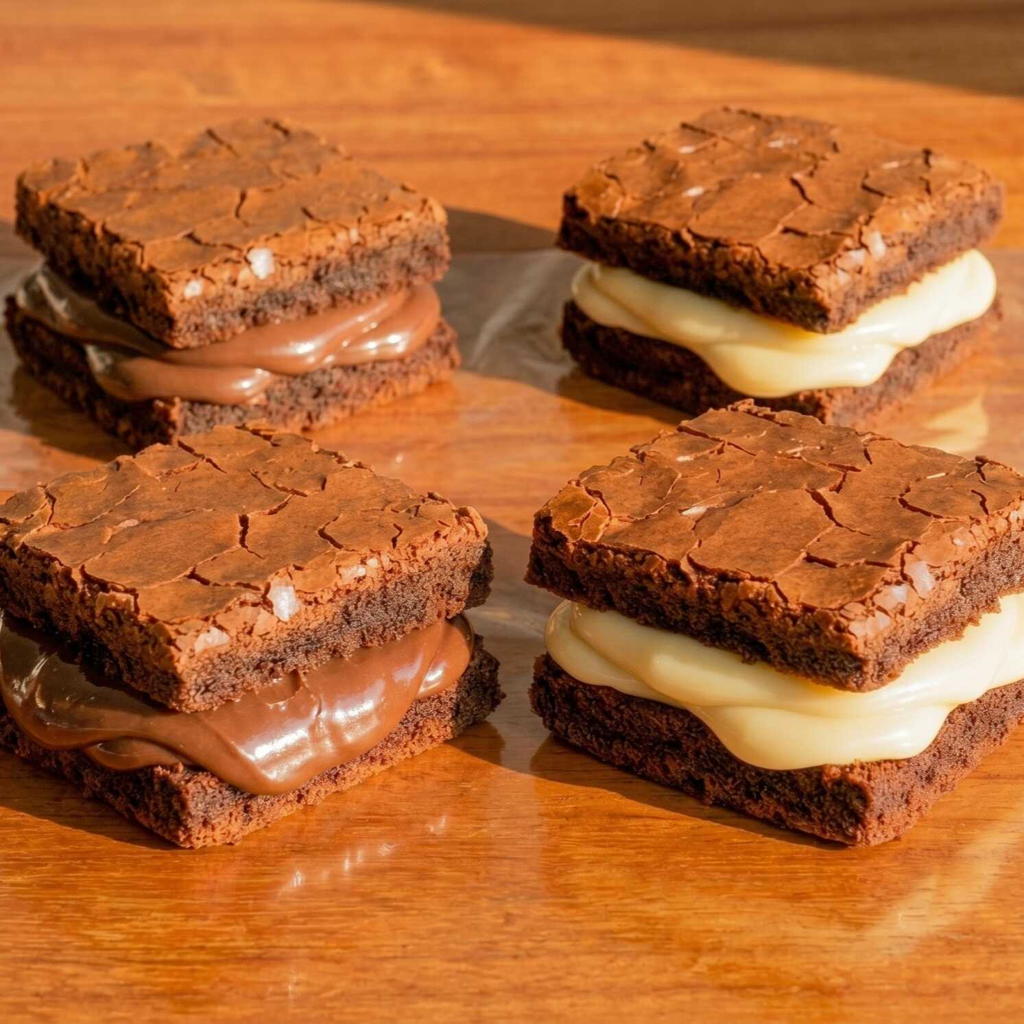 Para quem não consegue escolher só um! Leve o melhor dos dois mundos com nossos brownies de massa fudgy (bem molhadinha por dentro) e aquela casquinha crocante irresistível. O Kit inclui 2x Brownies com Brigadeiro + 2x Brownies com Ninho Recheio generoso e cremosidade extrema. Perfeito para compartilhar!