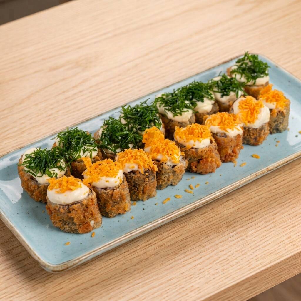 6 hot rolls com couve crispy, 6 hot rolls com batata crispy.