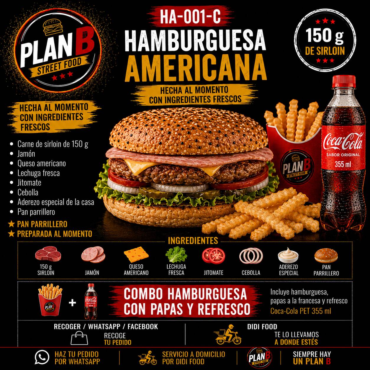 Americana de Sirloin con Papas y Coca Cola