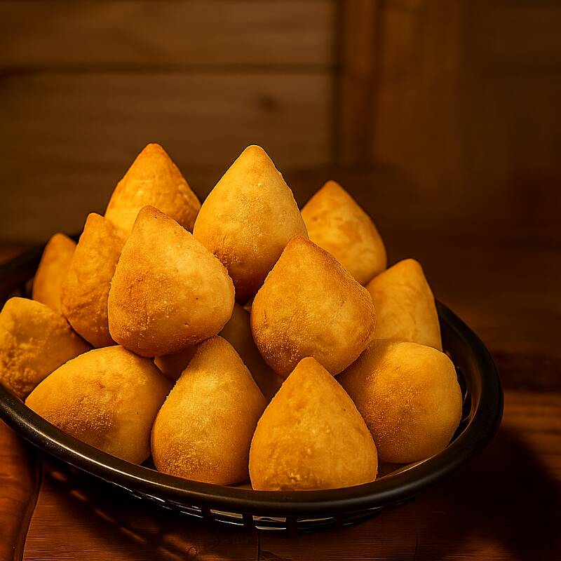 Delicie-se com 10 Coxinhas de Frango, irresistivelmente saborosas e generosamente recheadas, com um toque delicado de requeijão. Fritas no exato momento do seu pedido, possuem uma cobertura incrivelmente crocante e são elaboradas com ingredientes de altíssima qualidade.