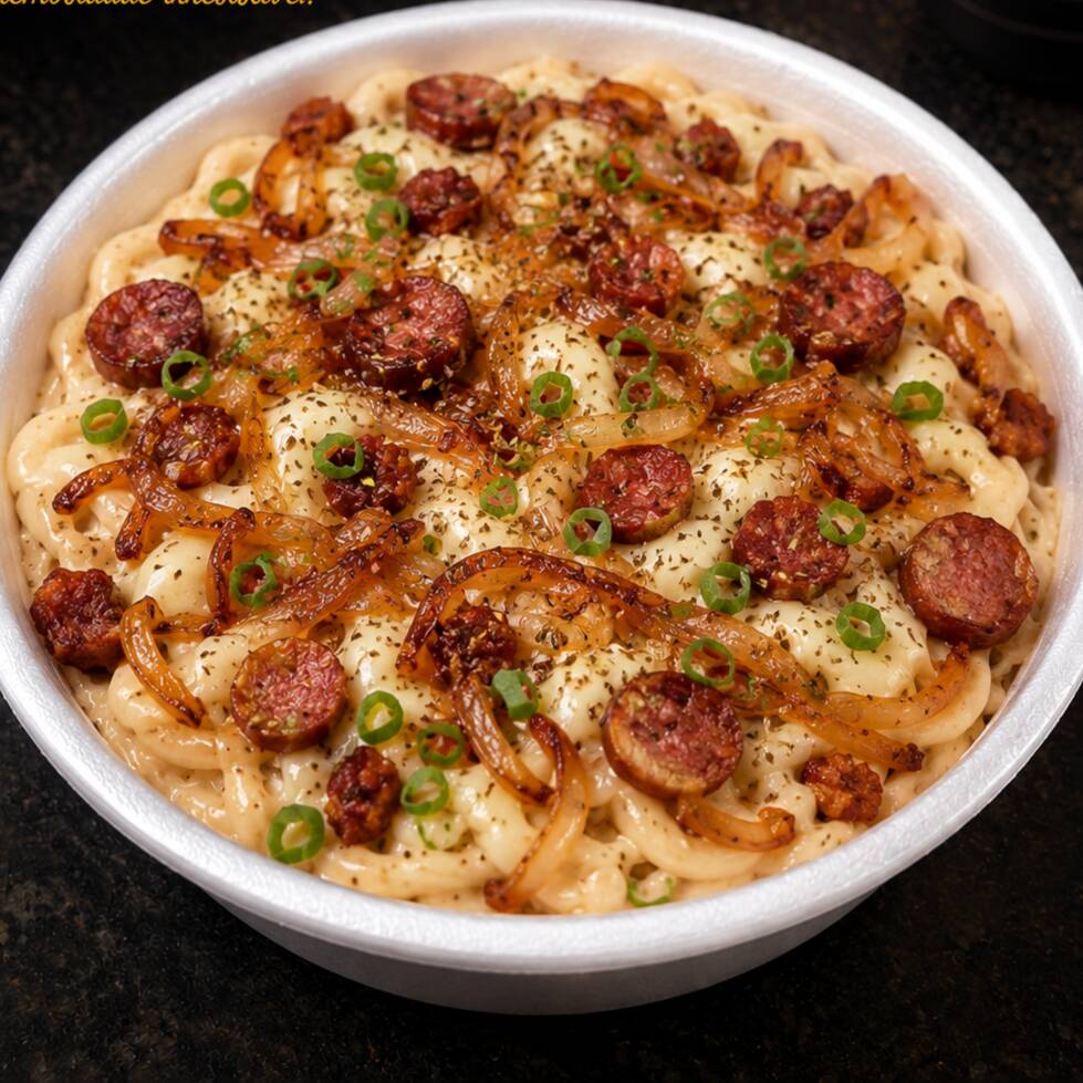 200g de Massa al dente envolvida em um delicioso molho branco cremoso, preparada com uma generosa porção de "Calabresa Dourada", protagonista desta receita, vai milho, acompanhada de um refogado de alho e cebola, pimenta do reino e Orégano para realçar ainda mais seu sabor. Finalizada com uma camada de mussarela. Peso final de 700g. Uma receita exclusiva da Kl Massas, criada para os apaixonados por calabresa e muita cremosidade.