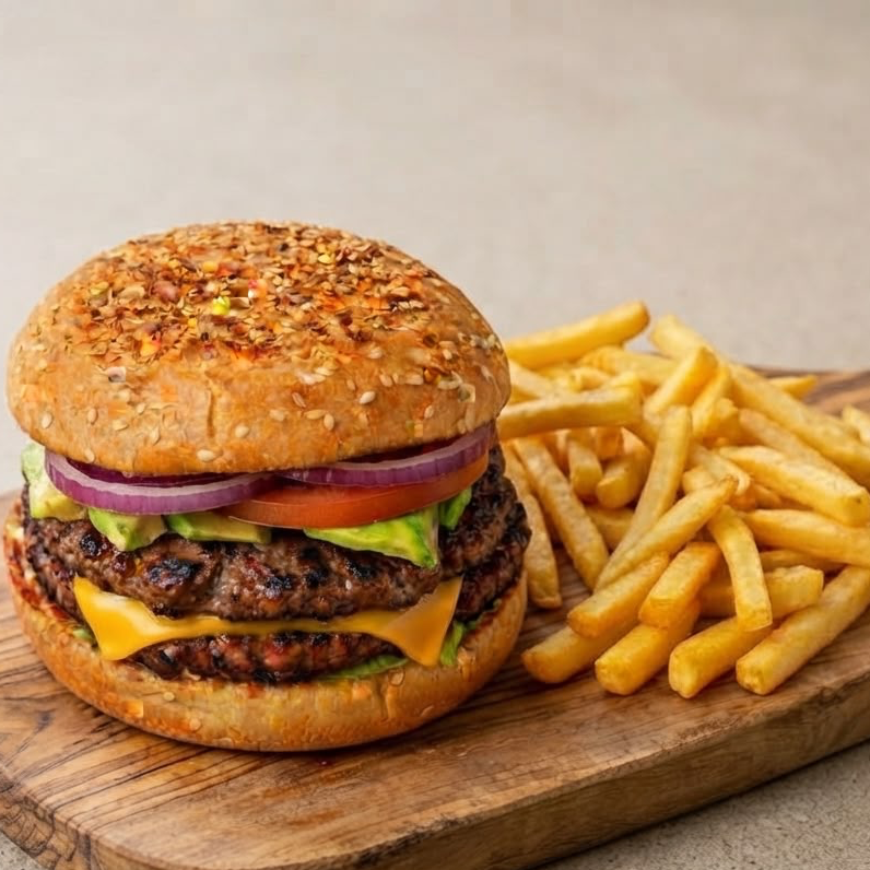 Hamburguesa Doble Carne con Papas