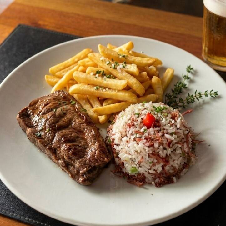 Acompanha Arroz Carreteiro e fritas