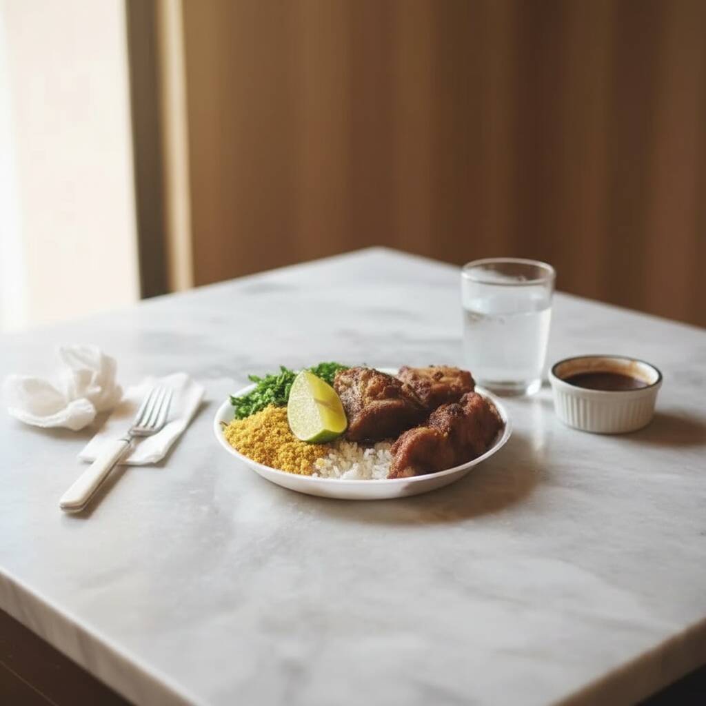 arroz,tutu,couve,costelinha e farofa.
