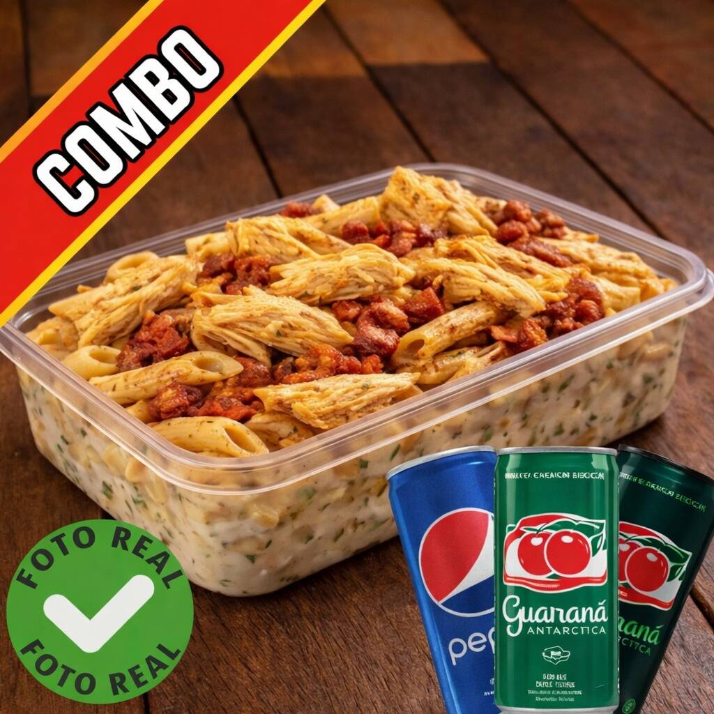 REFRIGERANTE 269ML A SUA ESCOLHA + Penne com Carne Seca e Calabresa Macarrão penne ao molho vermelho, servido com carne seca desfiada e calabresa. Simples, suculento e muito bem servido!