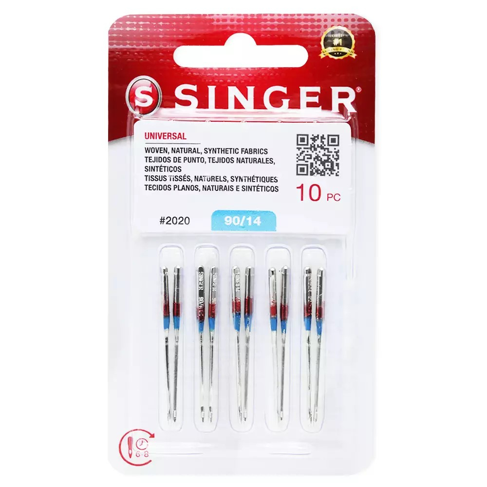 A agulha singer para máquina doméstica modelo 2020 tamanho 14 é Ideal para uso em tecidos de algodão de espessura média. Possui uma ponta cônica ponta arredondada, que desliza e se encaixa perfeitamente na trama do tecido sem furar! CARACTERÍSTICAS DO PRODUTO Marca: Singer Composição: 100% Aço Unidade de venda: Blister com 10 unidades
