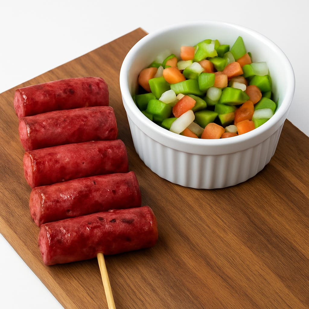 Tradicional linguiça artesanal mineira, saborosa e levemente picante.