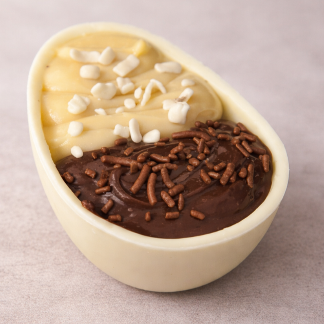 100g, brigadeiro branco e brigadeiro preto 50%