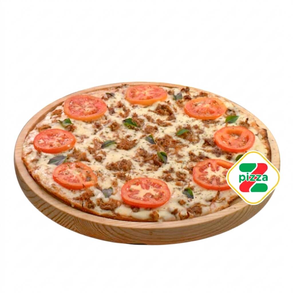 Massa-Molho-Mussarela-Carne desfiada-Catupiry-Tomate-Orégano-Manjericão