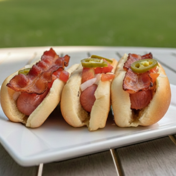 3 Hot Dogs con Tocino