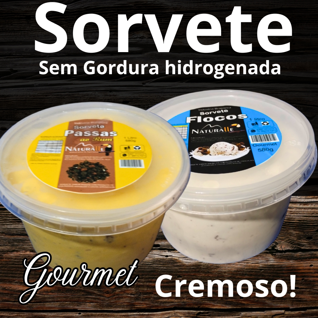 2 Potes de 1 litro. Sorvete Gourmet sem gordura hidrogenada