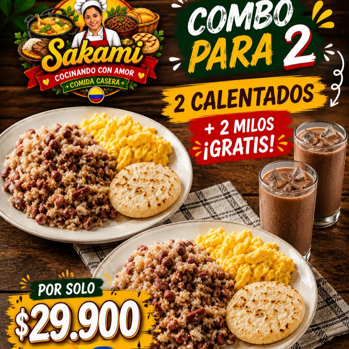 Combo Desayuno: 2 Calentados de la Casa con Todo