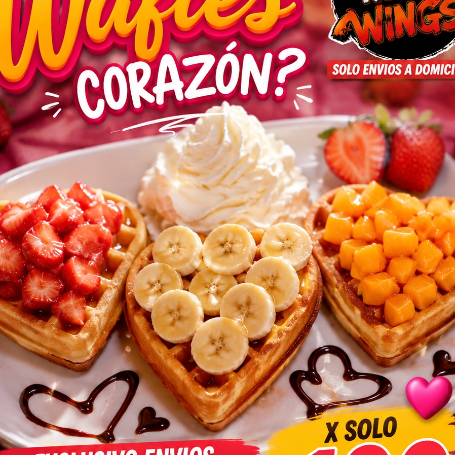 3 Mini Wafles Corazon- Fresa- Platano- Durazno