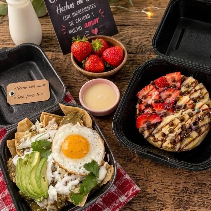 Chilaquiles express+waffle gratis