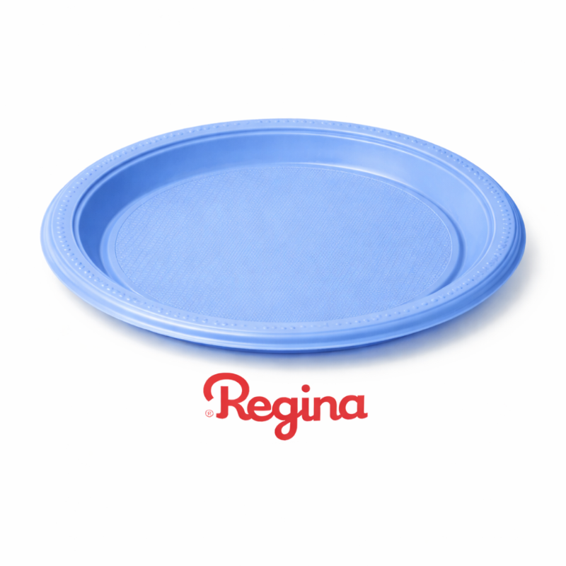 Prato Plástico Descartável 15cm Azul Regina com 10 unidades.