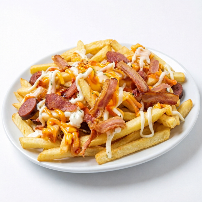 Combinação de Batata Frita + Bacon + Calabresa + Queijo