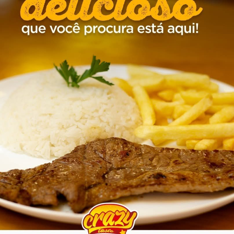 Contra filé com arroz branco, feijão e fritas.